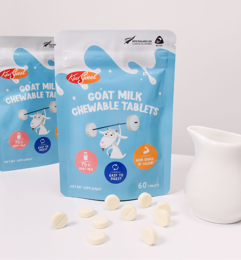 Product image of KiwiSweet Goat Milk Chewable Tablets (Original) from KiwiCorp – natural goat milk supplement for kids and adults.